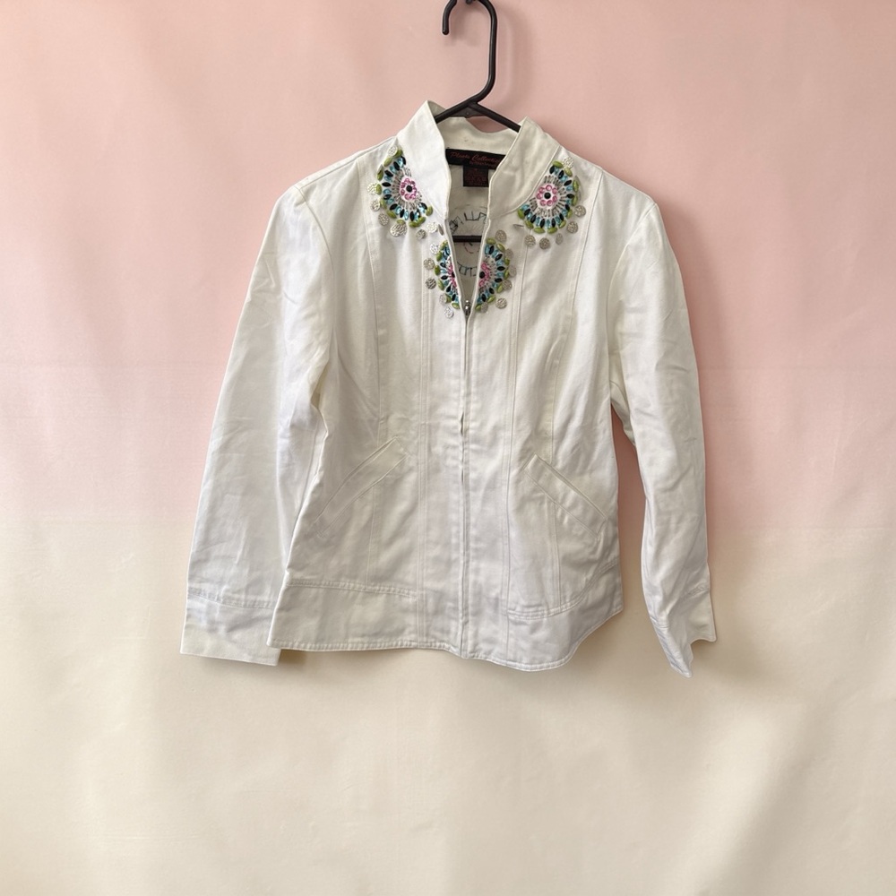 Floral Embroidered White Utility Jacket